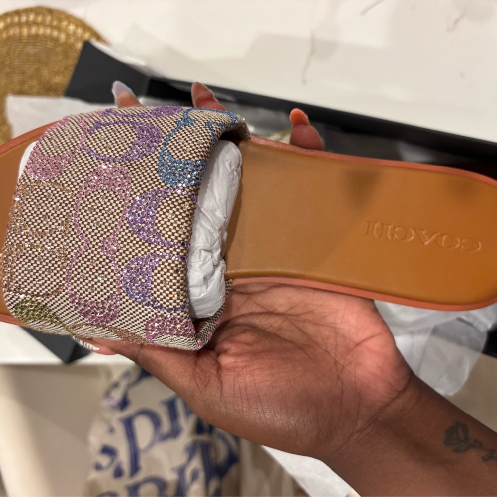 Coach rainbow multi coloured Holly Cry slides. Size US 10 #slides #summer